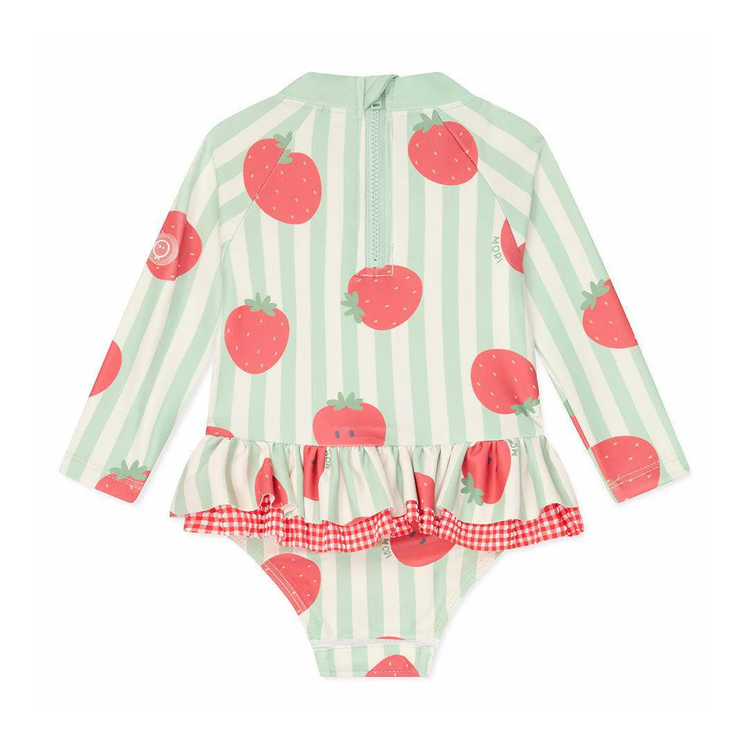 MORI Stripe Frill Long Sleeve Swimsuit - Strawberry & Green Stripe - Image 6