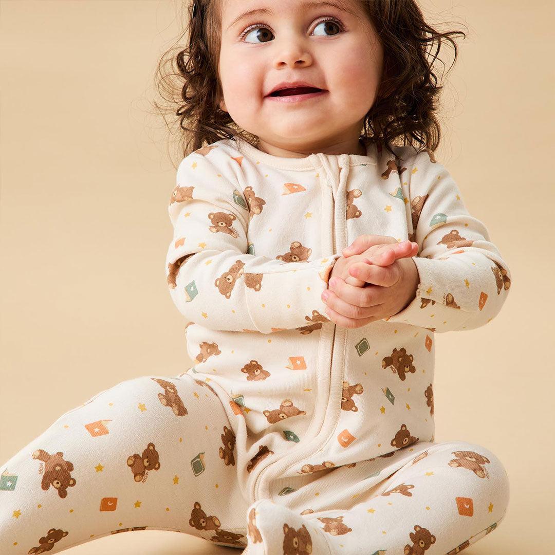 MORI Teddy Bear Two Way Zip-Up Sleepsuit - Teddy Bear Print - Image 2