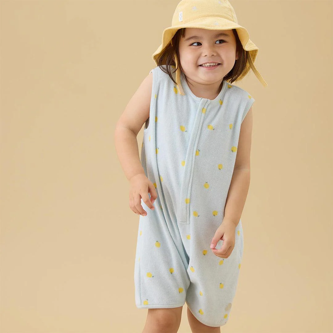 MORI Towelling Romper - Lemon & Blue - Image 2