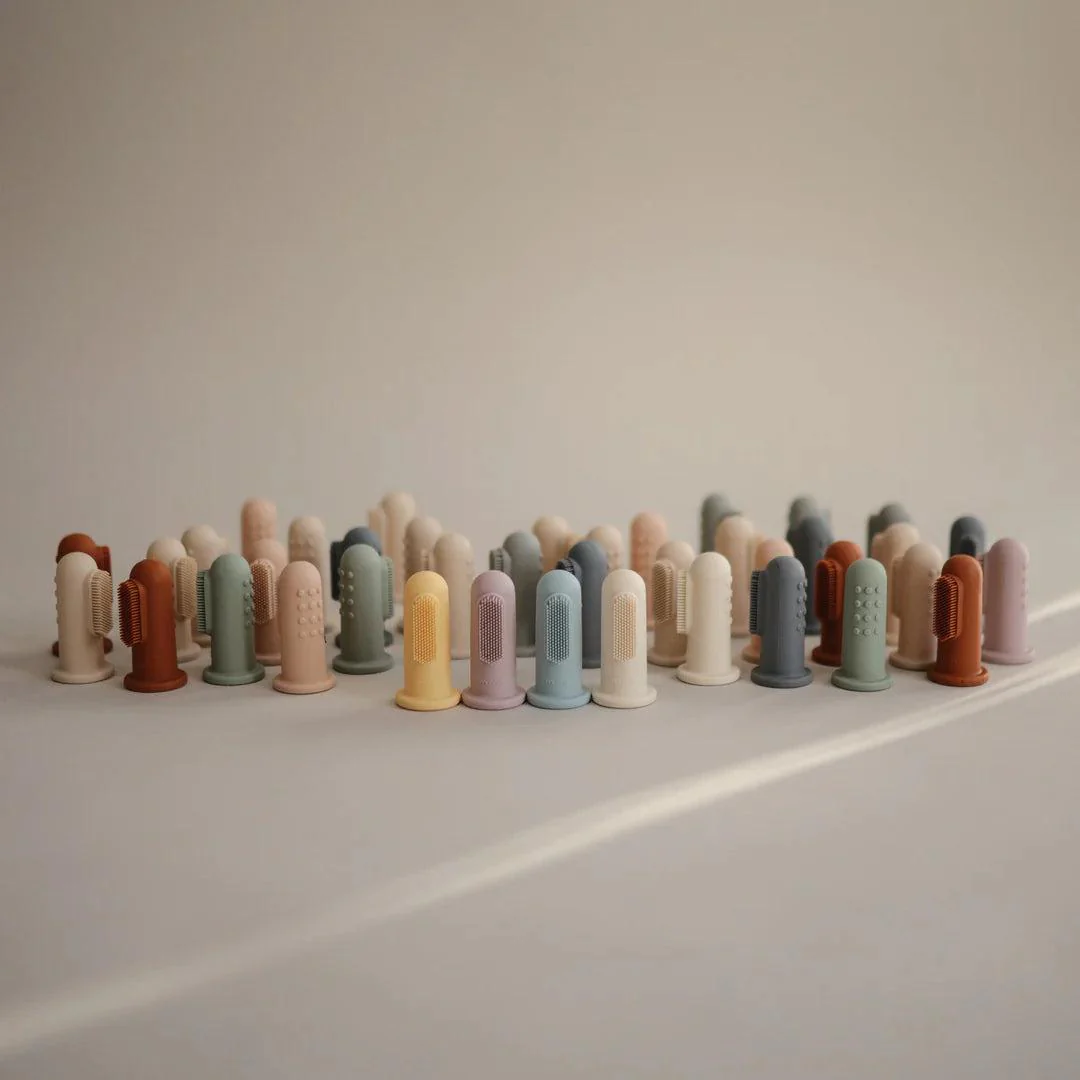 Mushie Finger Toothbrush - Stone/Tradewinds - Image 6