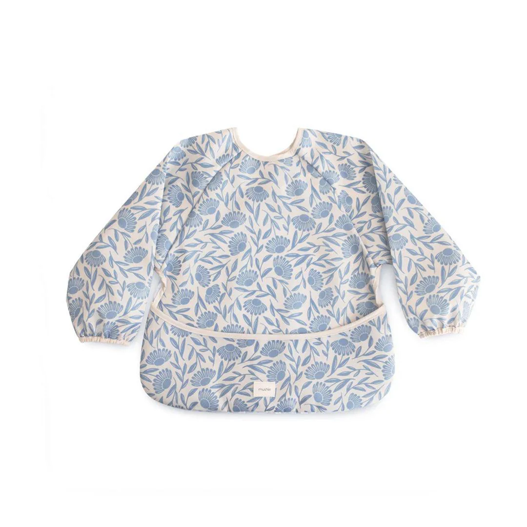 Mushie Long Sleeve Bib - Blue Flowers