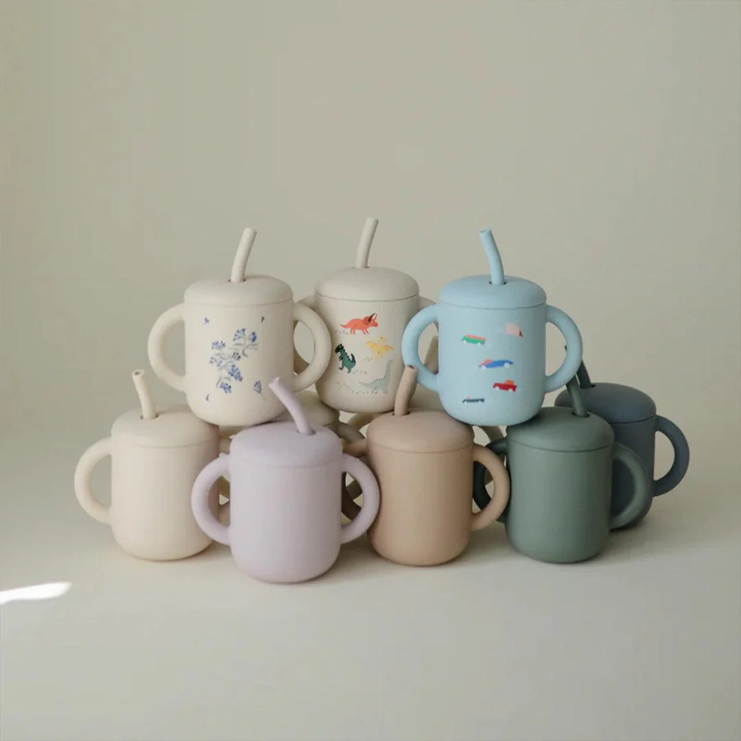 Mushie Silicone Training Cup + Straw - Bees - Image 5