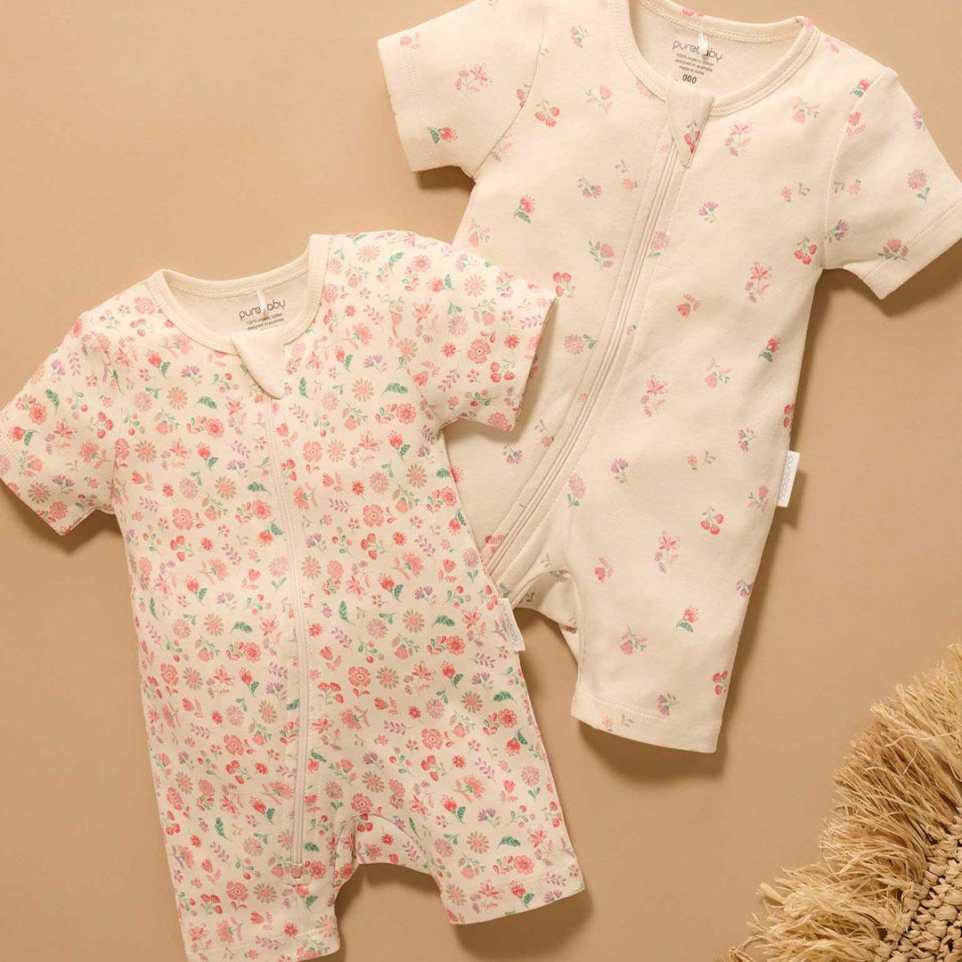 Purebaby 2 Pack Short Sleeved Digital Growsuit - Emilia Print - Image 3