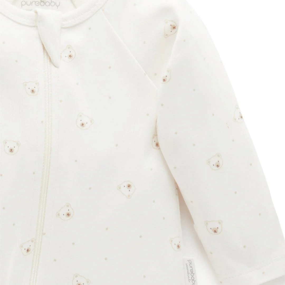 Purebaby 2 Pack Zip Sleepsuit - Vanilla Bear Pack - Image 3