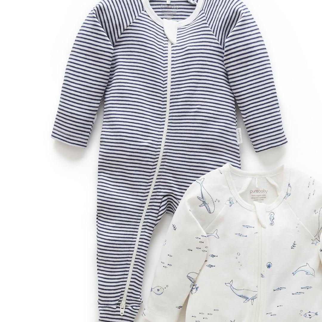 Purebaby 2 Pack Zip Sleepsuit - Vanilla Nautical Pack - Image 5
