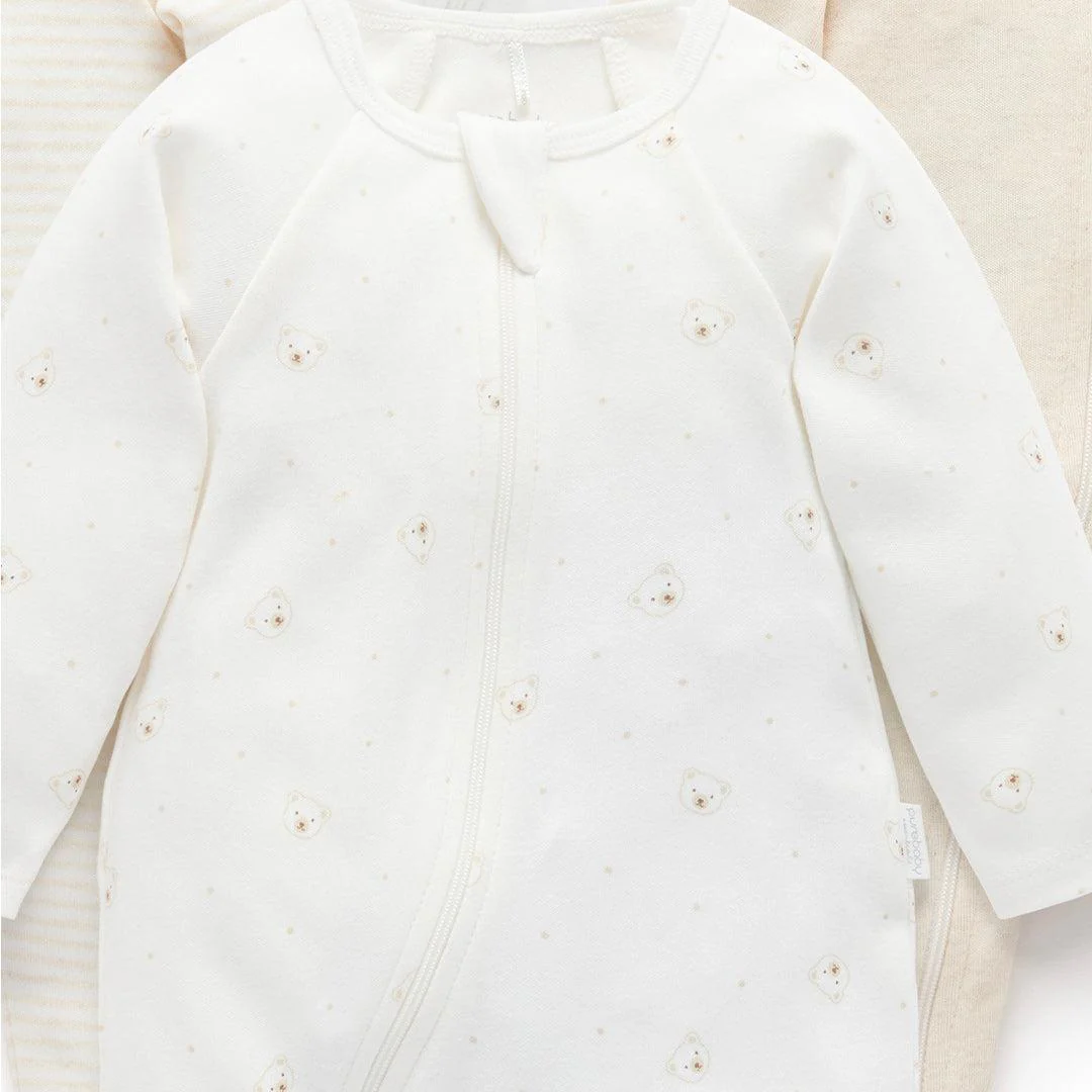 Purebaby 4 Pack Zip Sleepsuit - Vanilla Bear Pack - Image 3