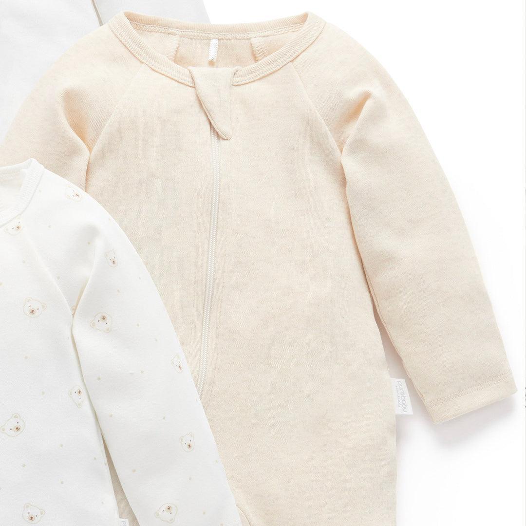 Purebaby 4 Pack Zip Sleepsuit - Vanilla Bear Pack - Image 4