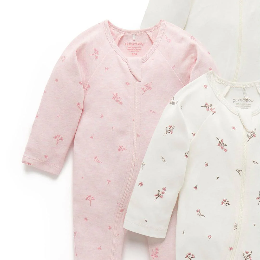 Purebaby 4 Pack Zip Sleepsuit - Vanilla Blossom Pack - Image 3