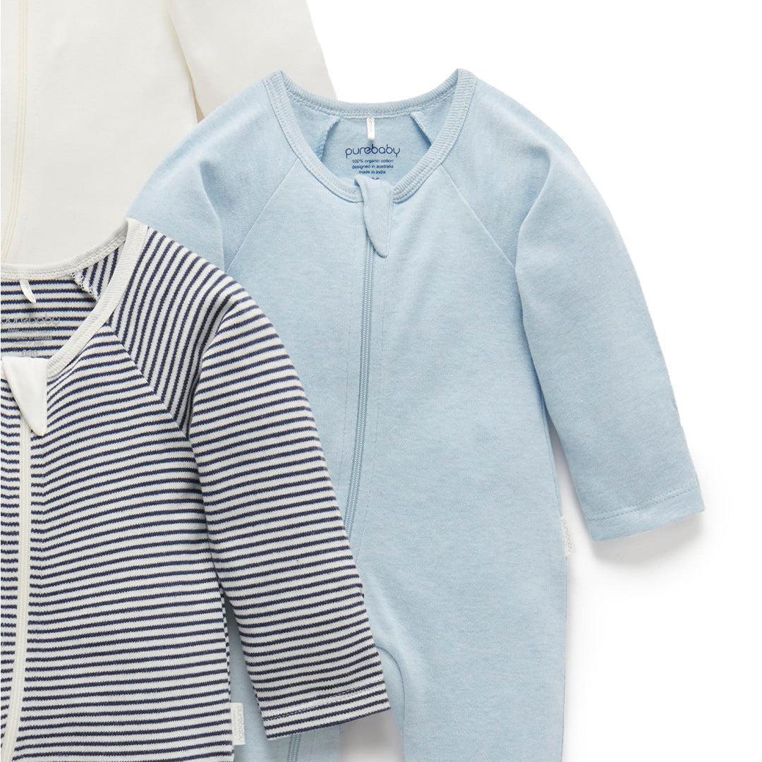 Purebaby 4 Pack Zip Sleepsuit - Vanilla Nautical Pack - Image 6