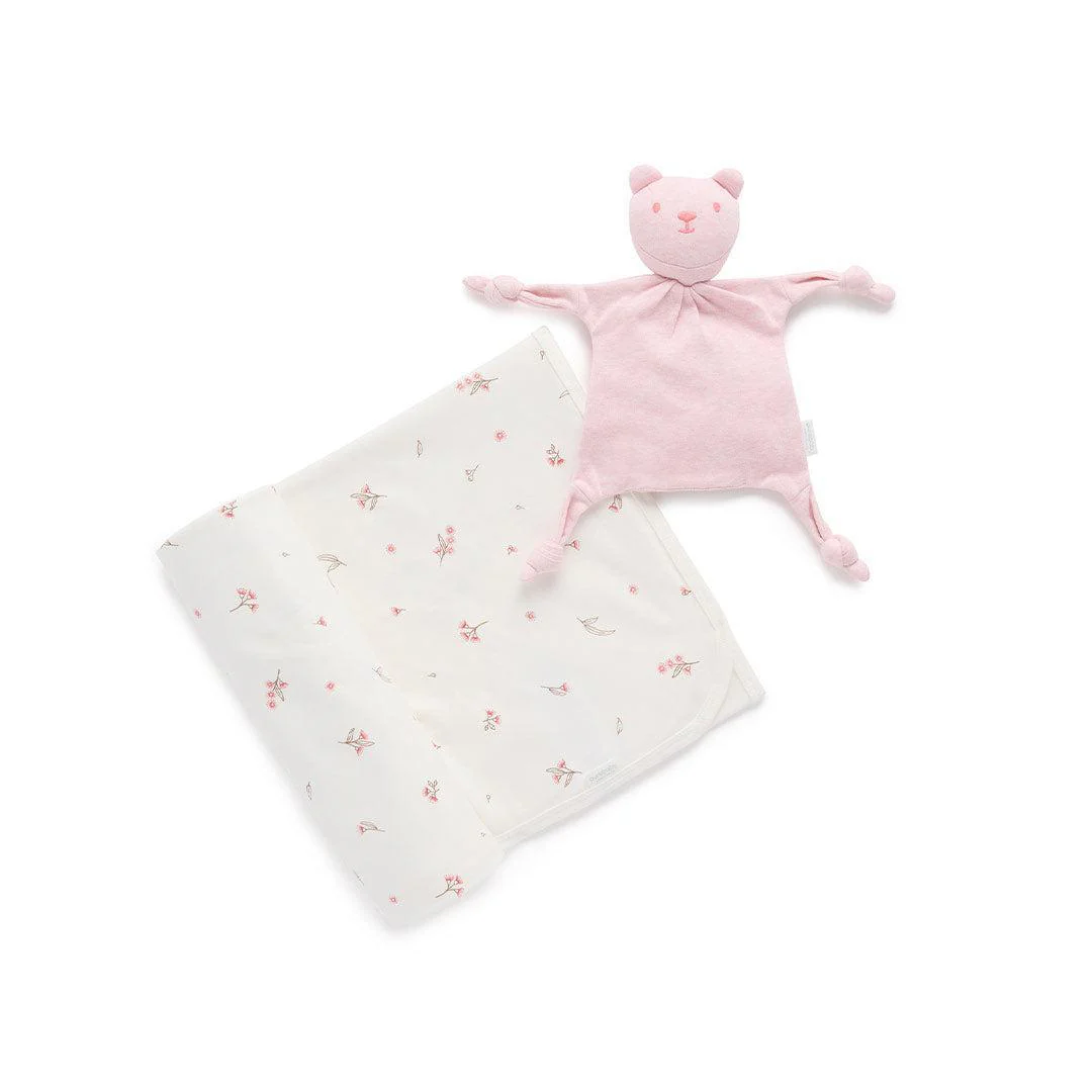 Purebaby Bunny Comforter & Swaddle Set - Vanilla Blossom - Image 2