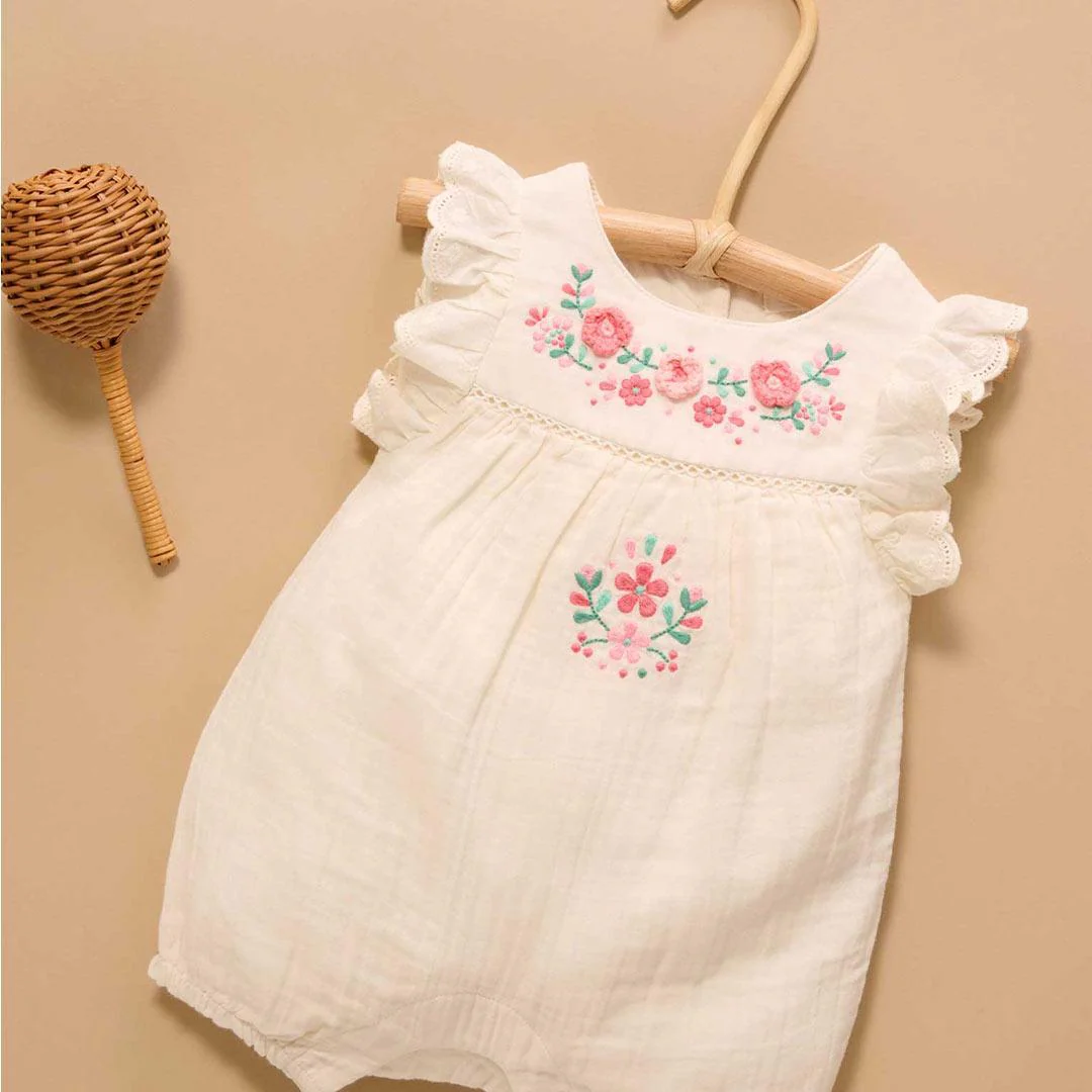 Purebaby Embroidered Romper - Cloud - Image 2