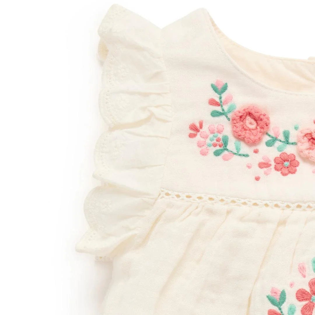 Purebaby Embroidered Romper - Cloud - Image 4