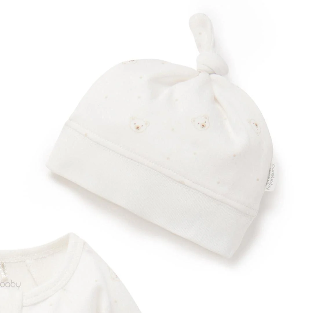 Purebaby Zip Sleepsuit & Hat Set - Vanilla Bear - Image 5