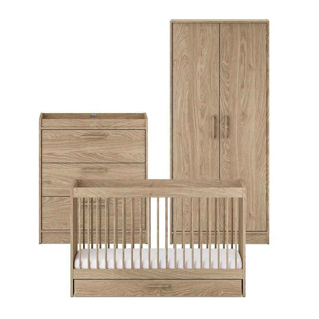 Silver Cross Geneva 3 Piece Nursery Set (Cot Bed + Dresser & Wardrobe) - Oak
