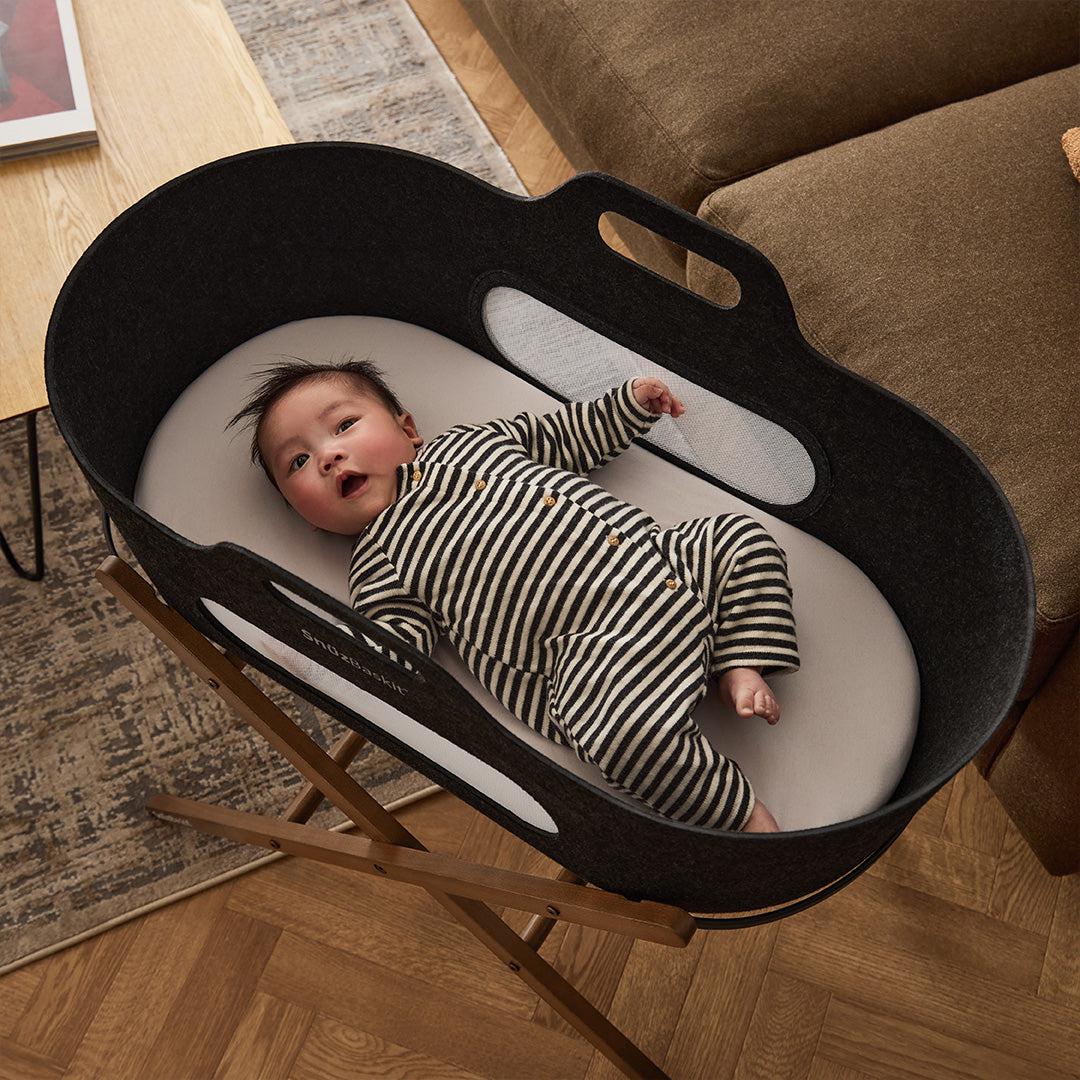 SnuzBaskit Graphite Moses Basket + Walnut Stand - Graphite / Walnut - Image 2