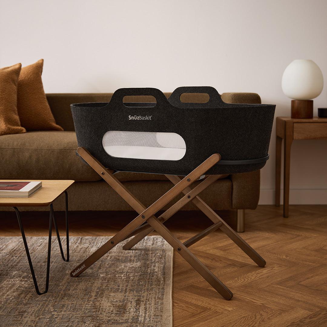 SnuzBaskit Graphite Moses Basket + Walnut Stand - Graphite / Walnut - Image 3
