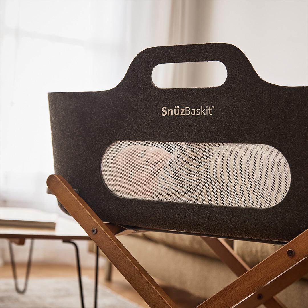 SnuzBaskit Graphite Moses Basket + Walnut Stand - Graphite / Walnut - Image 4