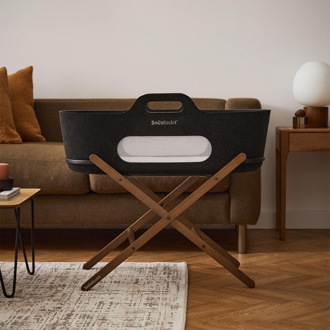 SnuzBaskit Graphite Moses Basket + Walnut Stand - Graphite / Walnut - Image 6