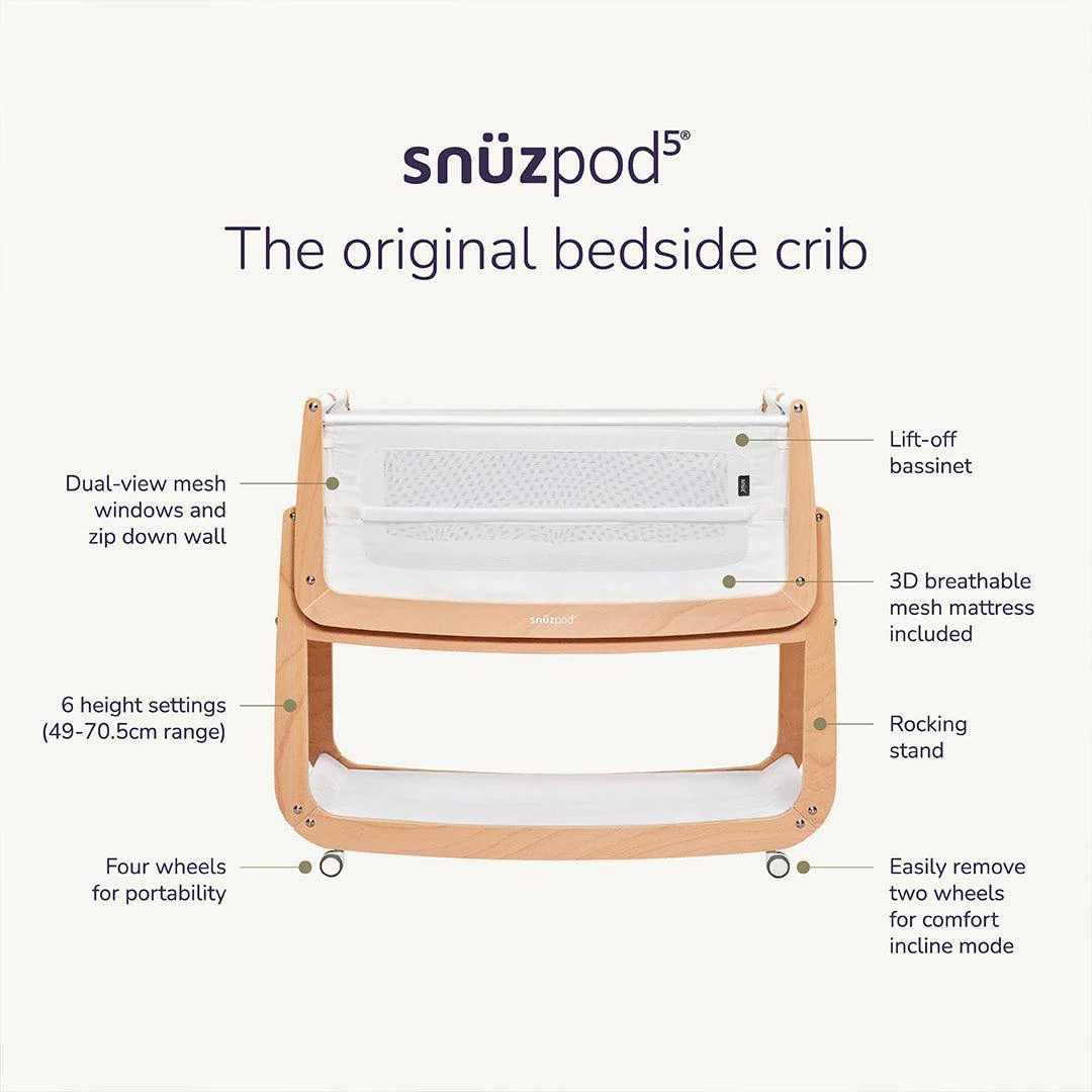 SnuzPod 5 Bedside Crib - White - Image 3
