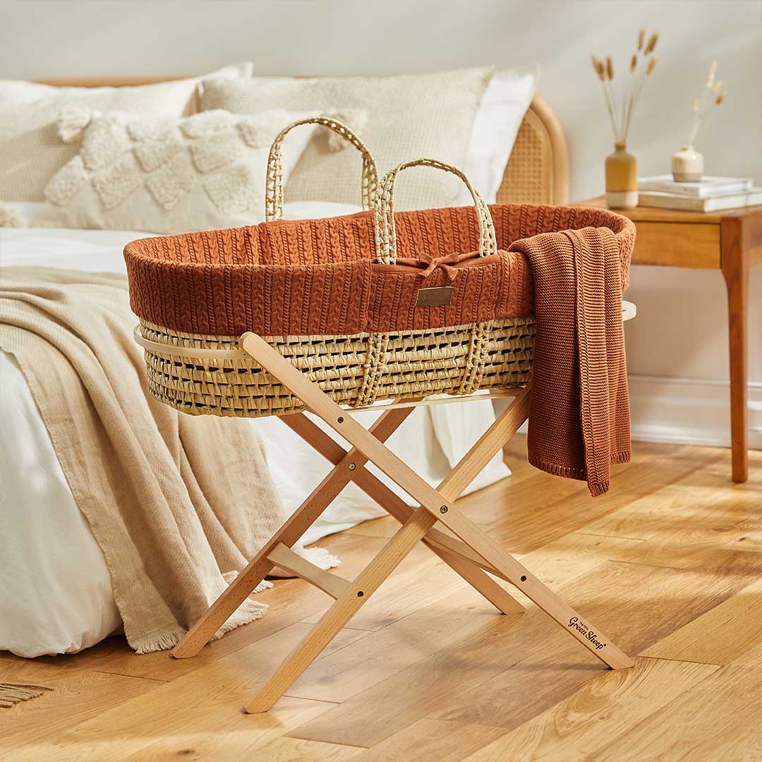 The Little Green Sheep Natural Knitted Moses Basket - Mattress + Static Stand - Image 12