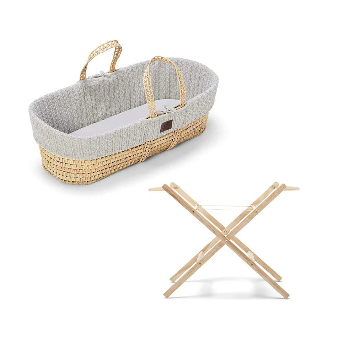 The Little Green Sheep Organic Knitted Moses Basket + Stand Bundle