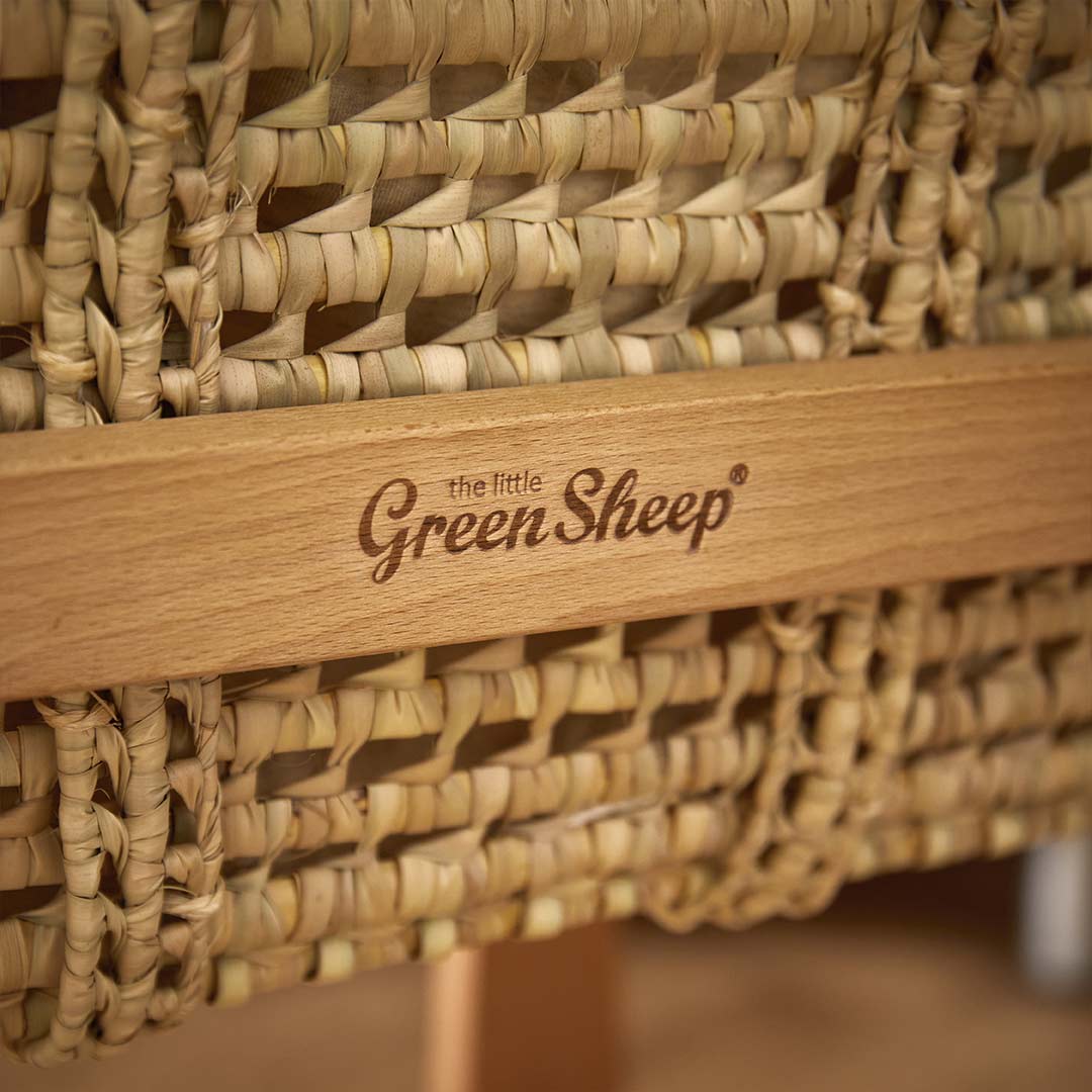 The Little Green Sheep Organic Wheat Knit Moses Basket + Mattress - Truffle - Image 5