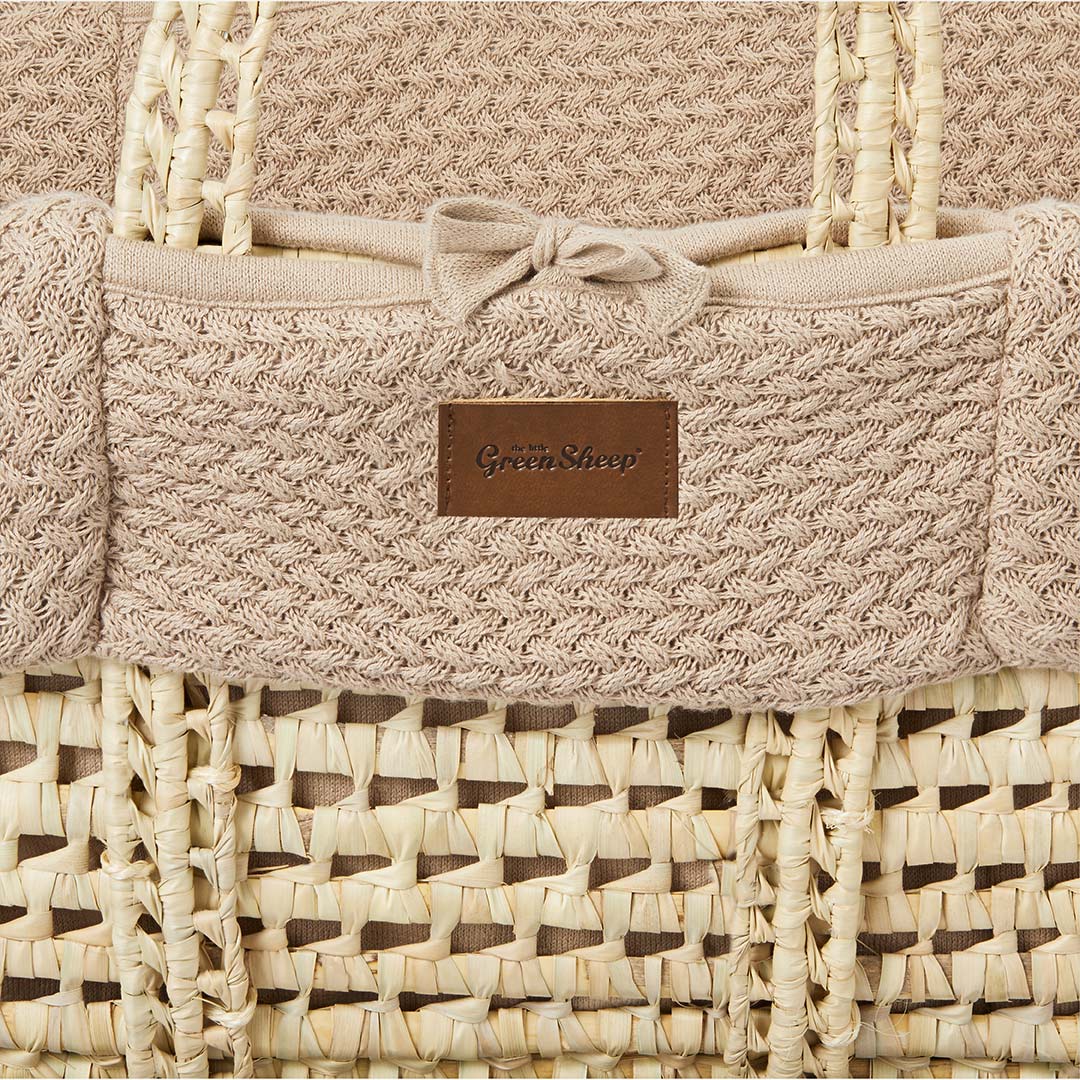 The Little Green Sheep Organic Wheat Knit Moses Basket + Mattress - Truffle - Image 7