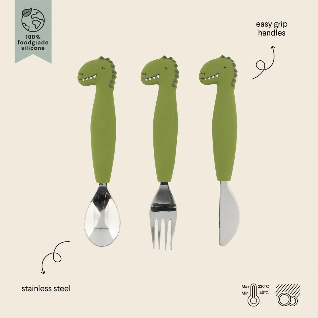 Trixie Silicone Cutlery Set - 3 Pack - Mr Dino - Image 2