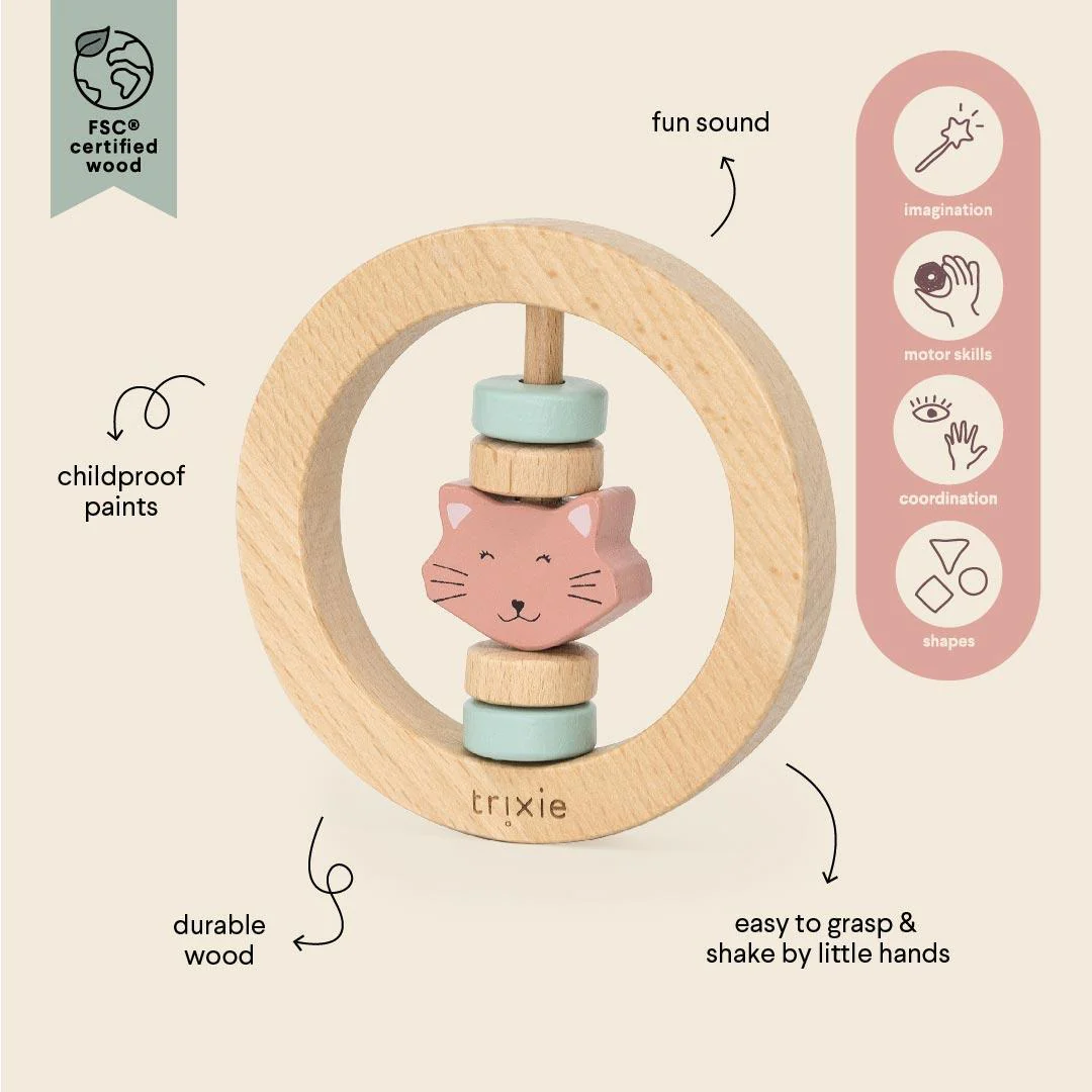 Trixie Wooden Round Rattle - Mrs Cat - Image 2