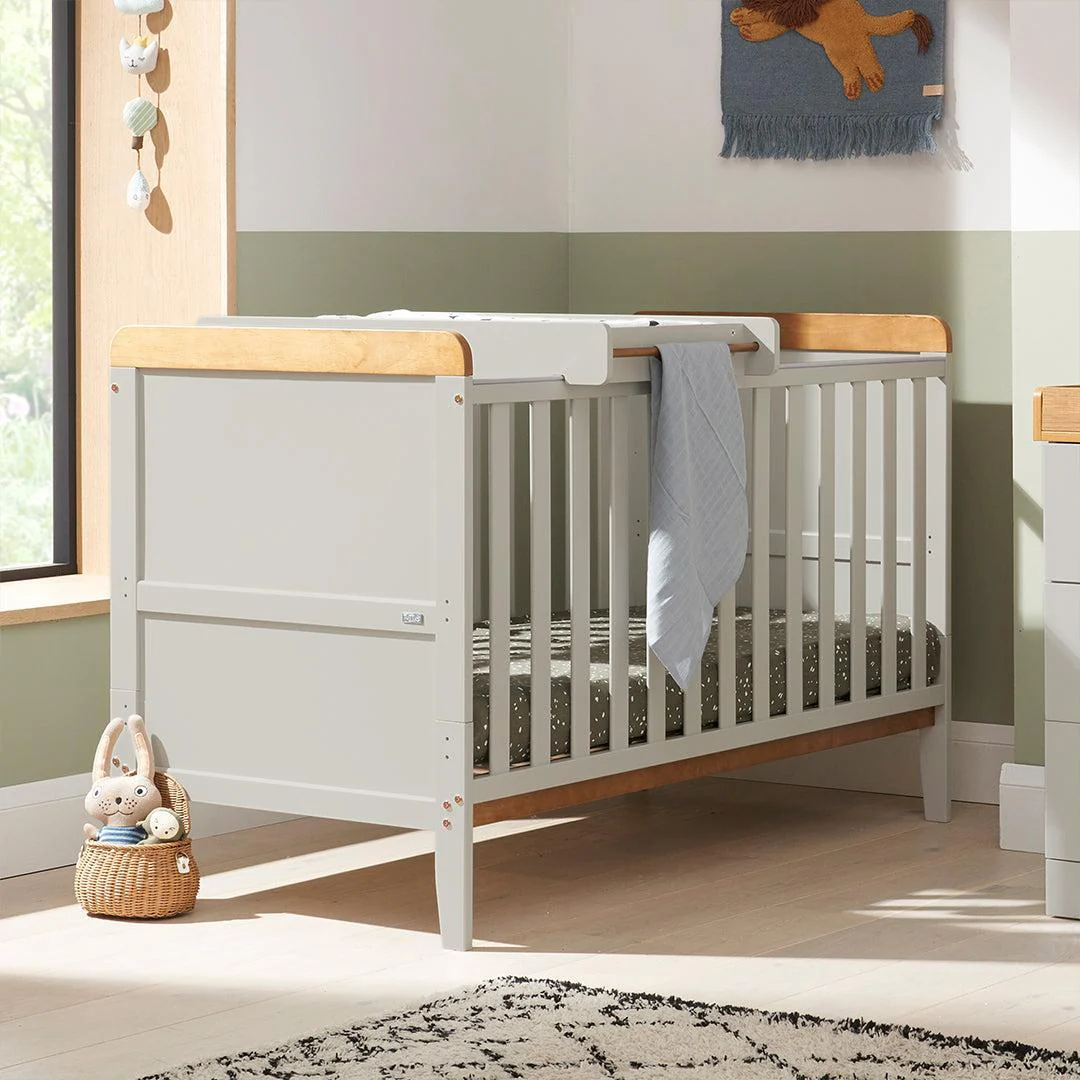 Tutti Bambini Rio Cot Bed with Cot Top Changer & Mattress - Dove Grey/Honey Oak - Image 2