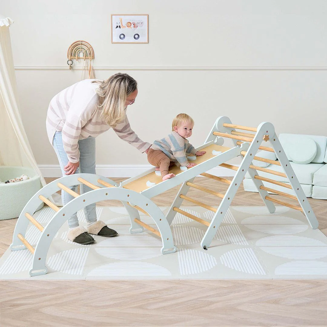 Tutti Bambini Scala Montessori 3 In 1 Pikler Climbing Frame With Climbing Wall  - Sea Mist - Image 14