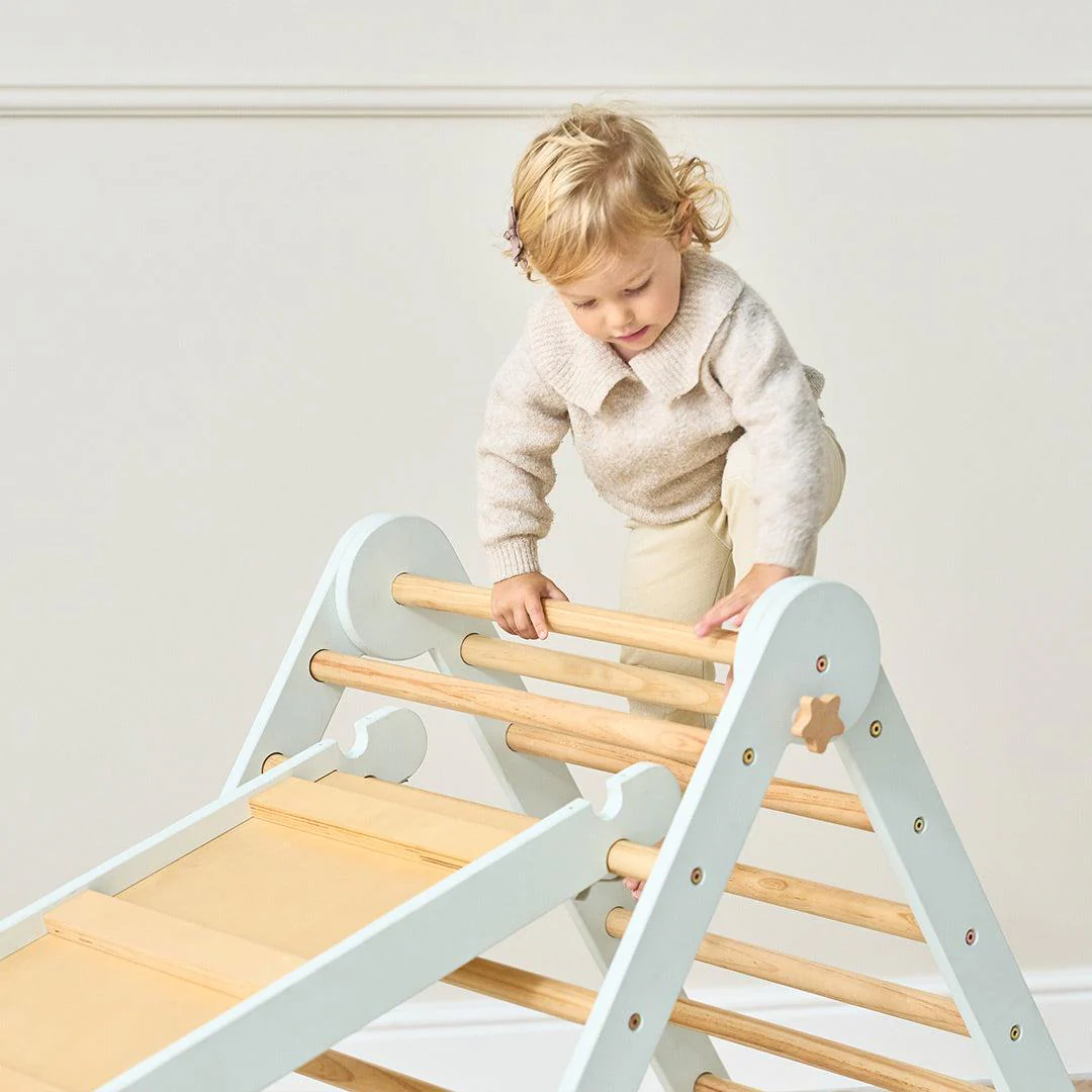 Tutti Bambini Scala Montessori 3 In 1 Pikler Climbing Frame With Climbing Wall  - Sea Mist - Image 2